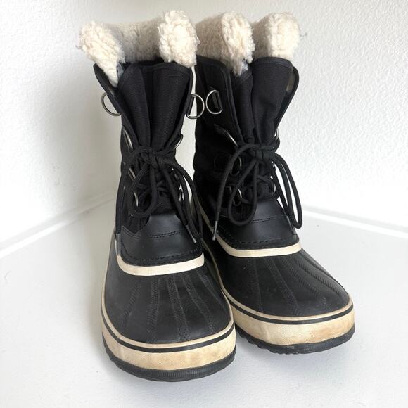 SOREL Waterproof Winter Boots Black Faux Shearling Women Size 11 Snow Mountain - Picture 2 of 7